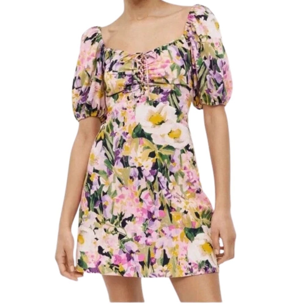 H&M Floral Puff-Sleeve Dress – Size L